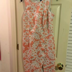 Sleeveless Coral & White Floral Dress